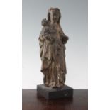 A 16th century European carved and painted figure of the Virgin Mary and child, overall 12.5in. A