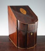 A George III mahogany knife box, 9in. A George III mahogany knife box, with boxwood and chequer