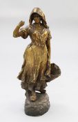 A large Goldscheider painted terracotta figure of a Dutch girl, 35in. A large Goldscheider painted