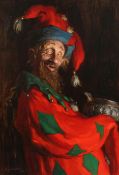 Cepzles Kupunnob (Russian, 20th century) Portrait of a jester holding a silver bowl, 31 x 23in.