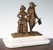 A late 19th century continental gilt bronze group of a gentleman and his wife, 11.5in. A late 19th