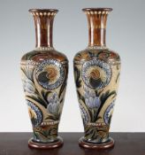 A pair of Doulton Lambeth stoneware baluster vases, by Eliza Simmance, c.1900, 32cm A pair of