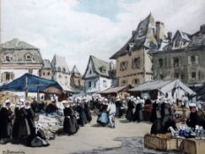 Henri Alphonse Barnoin (1882-1935), Breton market scene, watercolour and gouache Henri Alphonse