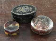 A 19th century oval tortoiseshell snuff box & 2 others A 19th century oval tortoiseshell snuff