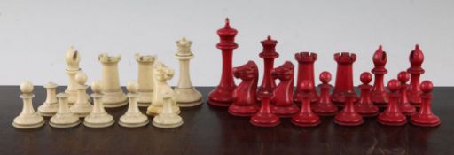 A Victorian turned ivory Staunton pattern part chess set, A Victorian turned ivory Staunton