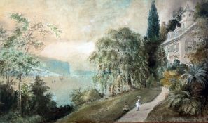 Alexander Black (American, 19th C.) 'View on the Hudson, near Tassytown', 10 x 17.5in. Alexander