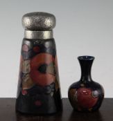A Moorcroft Pomegranate conical sugar caster and a similar small bottle vase, c.1920, 17cm & 9.5cm A