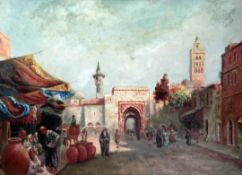 After Frederick Goodall (1822-1904) North African street scene, 12 x 17in. After Frederick