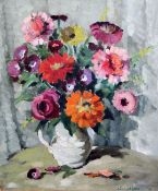 Edward Wesson (1910-1983) Still lifes of flowers in a pottery jug and a pewter flagon, 15.5 x 13.