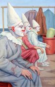 § Clifford Hall (1904-1973) Clowns waiting to go on, 30 x 20in. § Clifford Hall (1904-1973)oil on