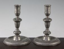 A pair of 18th century pewter candlesticks, 7.25in. A pair of 18th century pewter candlesticks, with