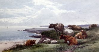 Tom Rowden (1842-1926) The coast near Exmouth, Devon, 7 x 13.5in. Tom Rowden (1842-1926)
