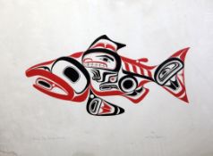 Bill (William) Ronald Reid, Canadian 1920-1998) Haida Dog Salmon - Skaagi, 19.5 x 25.5in. Bill (