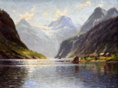 Emma Normann (1871-1954) Fjord in Summertime, 9 x 12in. Emma Normann (1871-1954)oil on board,Fjord