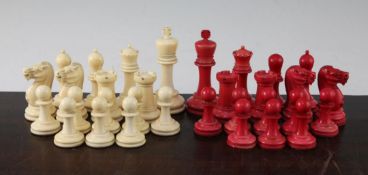 A late 19th / early 20th century ivory Staunton pattern chess set, A late 19th / early 20th