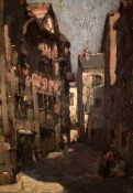 Lionel Townsend Crawshaw (1864-1949), Continental street scene, oil on panel 8.5 x 6in Lionel
