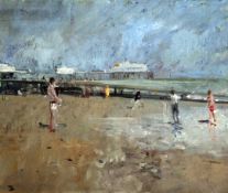 T J E The Cricketers at Bournemouth, 9.5 x 11.5in. T J Eoil on canvasboard,The Cricketers at