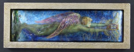 Ernestine Mills. An Arts & Crafts rectangular enamel plaque, decorated with a winged male figure