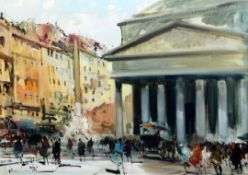 Italian Schooloil on canvas,Figures before the Pantheon,indistinctly signed,19 x 27in.