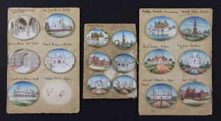 A collection of seventeen oval Indian miniatures each painted on ivory, depicting various temples,