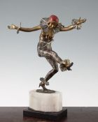 A Titze gilt patinated and cold painted bronze figure, dancing Columbine, modelled as a young