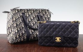 A vintage Chanel black lamb skin quilted handbag, with ticket and box and Dior logo fabric bag (3)