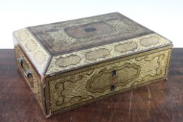 A Chinese export lacquer work box, with internal lift-out tray with lidded compartments and ivory