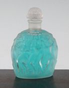 A Lalique Bacchantes pattern clear and frosted glass scent bottle and stopper, post-war, the