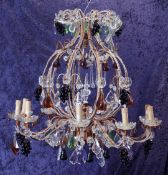 A 20th century Venetian ten branch chandelier, with scrolling openwork metal frame, with various