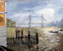 § Sir Robin Vere Darwin (1910-1974)oil on canvas,View of Tower Bridge,signed and dated '52,28 x