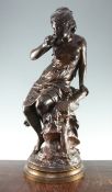 Mathurin Moreau (French, 1822-1912). A large patinated bronze, 'La Source', modelled as a young