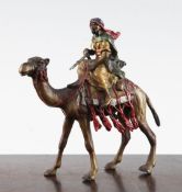 An Austrian cold painted bronze figure of an Arab fighter riding a camel, possibly Franz Bergman,