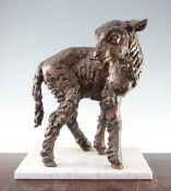 Sally Arnup (b.1930). A limited edition bronze study of a lamb, standing on rectangular grey