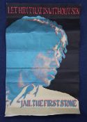 A psychedelic red and green lithographed poster of Mick Jagger, 'Let Him That is Without Sin Jail