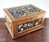 A large 19th century Italian kingwood and tulipwood crossbanded casket, inset with rectangular
