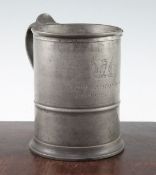 Crimean War Interest: A large 19th century pewter tankard, inscribed 'Taken at Sebastopol, 9th