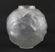 A René Lalique Formose pattern clear and frosted glass vase, 1930's, of globular form, modelled R.