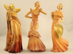 Three Wade Art Deco cellulose glazed figures of Helga, Cherry and Grace, 1930's, two titled, all
