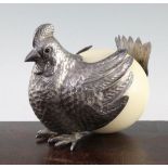 Gabriella Binazzi, Italian. An ostrich egg and silver plated chicken, signed, Vinazzi Firenze, 6.