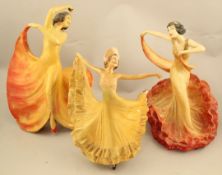Three Wade Art Deco cellulose glazed figures of Zena, Carmen and Argentina, 1930's, two titled, Zena