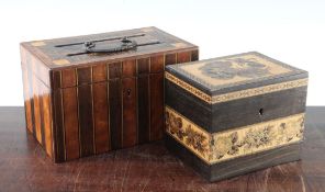 A Victorian Tunbridgeware tea caddy, decorated with floral tesserae mosaic inlays, with hinged top