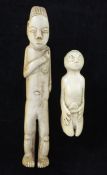 Two 19th century African Chokwe ivory Tephele or divination figures, carved as a standing man, 6.