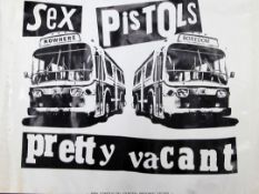 The Sex Pistols: A promotional poster for 'Pretty Vacant', printed in black and white and