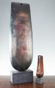 Peter Hayes (20th C.). A tall bronze effect ceramic sculpture, on slate plinth, 29.5in., and a