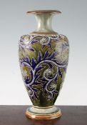 George Tinworth for Doulton Lambeth. A stoneware vase c. 1895, of baluster form decorated with