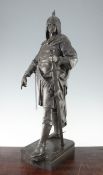 Emile Picault (1833-1915). A large patinated bronze figure of a Saracen warrior, on plinth base,