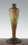 A Gallé cameo glass lamp base, c.1910, decorated with sycamore branches and leaves, predominantly in