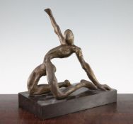 Ben Enwonwu (Nigerian, 1917-1994). A 20th century bronze figure of a male nude, kneeling with one