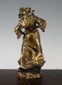 Susanne Bizard (1873-1963). A gilt bronze figure of a laughing Dutch girl, signed S. Bizard, 12in.