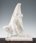 A French Art Deco carved marble figure of a female dancer, on a stepped plinth base, unsigned,